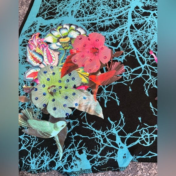 Desigual Black and Teal Artistic Long Sleeve V Neck Dress Women Small - Picture 5 of 7